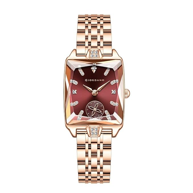 Giordano Analog Watch for Women - Rectangular Dial, Crystal Hour Markers and Rose Gold Stainless Steel Strap - Image 4