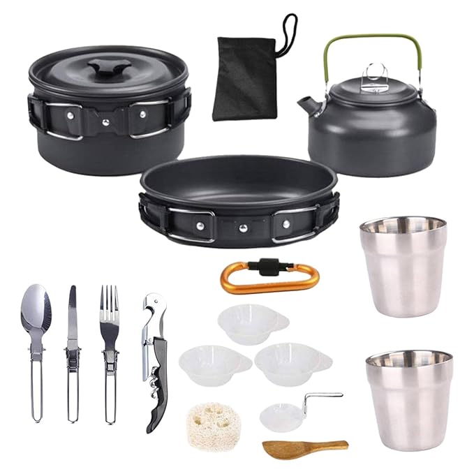 Losa Outdoor Cookware Camping Pans Pots Set Non-Stick for BBQ Backpacking Black - Image 4