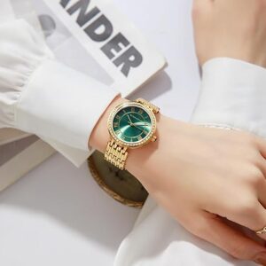 Giordano Eleganza Collection Round Analog Watch for Women, Diamond-Set with Metal Strap Ladies Water Resistant Wrist Watch - A2083