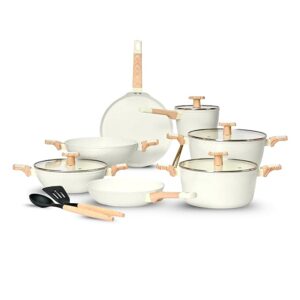Kreme Ceracook Ceramic Coated Granite Cookware Gift Set Combo 7pcs with 2X Spatulas, ISI Certified, Forged Aluminium, Gas & Induction Use, Non Toxic PFAS & PTFE Free, 1 Year Warranty, Ivory