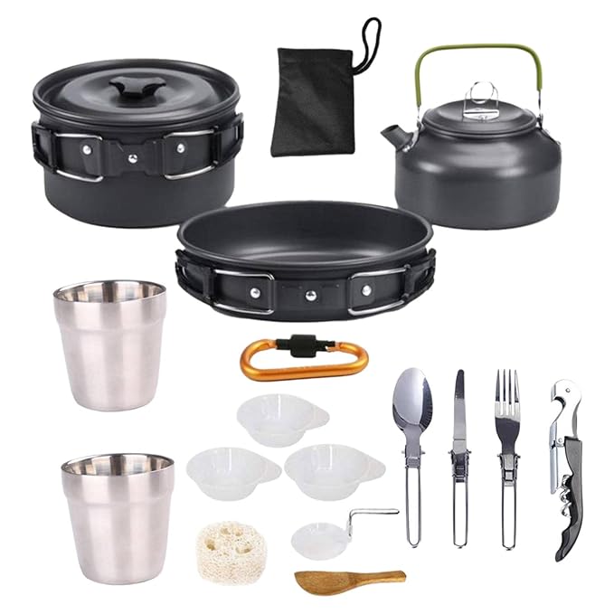 Losa Outdoor Cookware Camping Pans Pots Set Non-Stick for BBQ Backpacking Black - Image 3