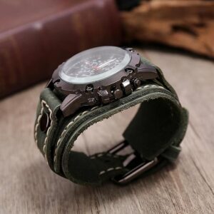 Punk Vintage Wrist Watch Wide PU Leather Belt Strap Cuff Roman Numeral Green| Watches Parts & Accessories | Wristwatches