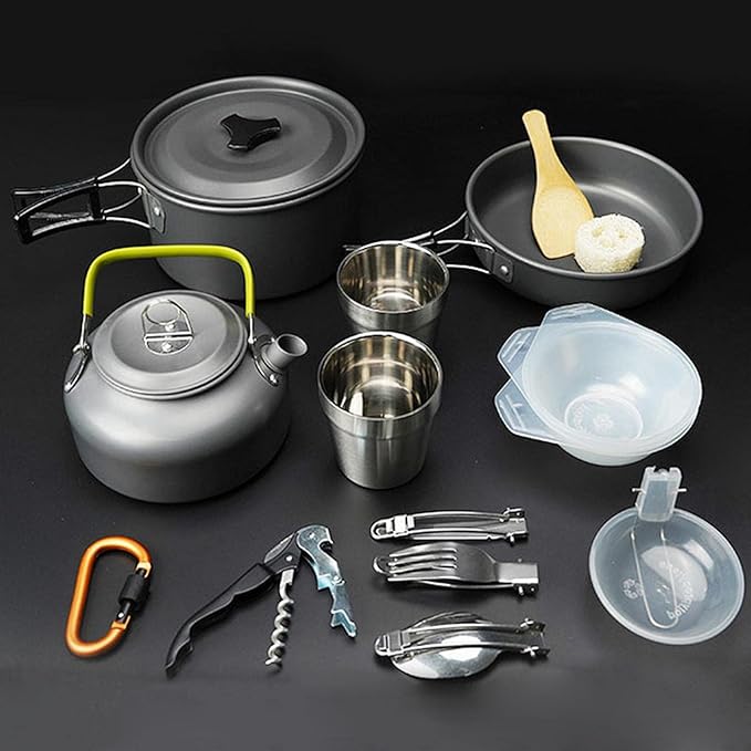 Losa Outdoor Cookware Camping Pans Pots Set Non-Stick for BBQ Backpacking Black
