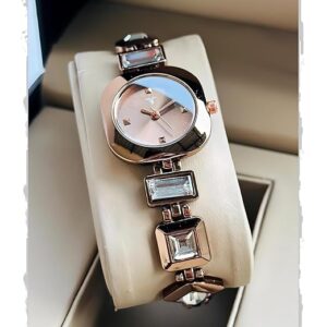 Diamond-Studded Women’s Analog Watch with Square Dial, Elegant Rose Gold Band Wrist Watch for Girls and Ladies