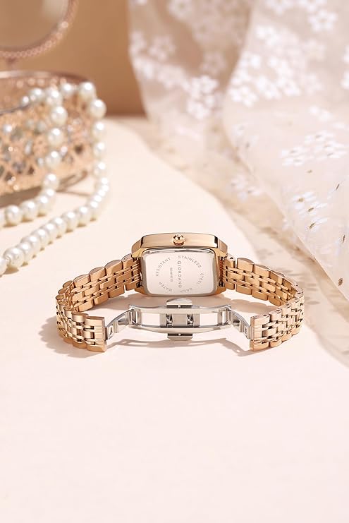 Giordano Analog Watch for Women - Rectangular Dial, Crystal Hour Markers and Rose Gold Stainless Steel Strap - Image 2