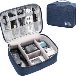 Polyester Electronics Accessories Organizer Bag Universal Carry Travel Cable Organizer Case for USB Power Bank Phone Charger Headphones Memory Cards Hard Drive Multi-Function (Blue)