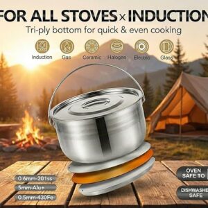 Camping Cookware Set - Compact Stainless Steel Campfire Cooking Pots and Pans | Combo Kit with Tra el Tote Bag | Rugged Outdoor 5 Pc Cook Set for Hiking | Barbecues | Beach | Hiking Gear