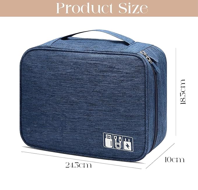 Polyester Electronics Accessories Organizer Bag Universal Carry Travel Cable Organizer Case for USB Power Bank Phone Charger Headphones Memory Cards Hard Drive Multi-Function (Blue) - Image 2