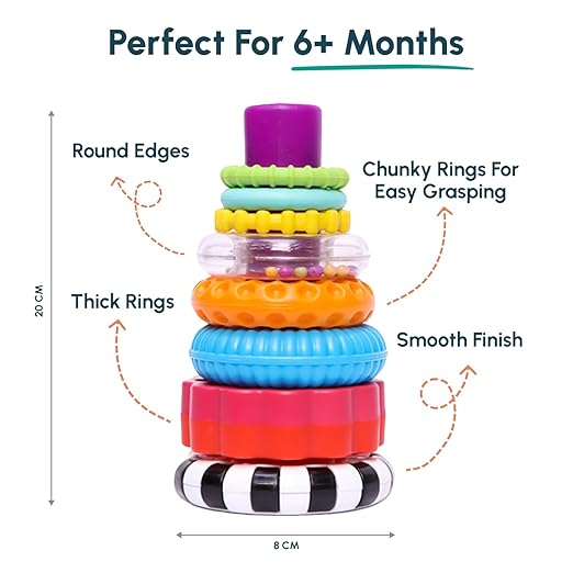 Curious Cub Ring Stacker Baby Toy for 6+ Month Old Baby with Different Sensory Rings & Rattle | Stacking Montessori Learning Toy for Early Brain Development for Kids & Infants - Image 4