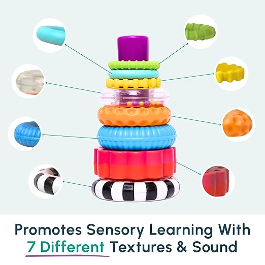 Curious Cub Ring Stacker Baby Toy for 6+ Month Old Baby with Different Sensory Rings & Rattle | Stacking Montessori Learning Toy for Early Brain Development for Kids & Infants - Image 2