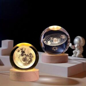 Desidiya Crystal Ball Universe & Moon Night Light Combo Home Decor Gifts for Men, Women,Boys, Girls, Engraved Crystal Ball LED Night Lamp Wooden Base Ideal for Home & Office, Birthday Gift for Adults