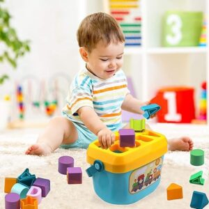 WireScorts Baby and Toddler Plastic First Educational Blocks Shape, Sorter, Colors, ABCD Shape, Toys for 1 Year Old Kids,16 Piece