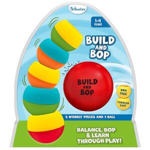 Skillmatics Stacking & Toppling Toy for Toddlers - Build & Bop, Montessori Baby Toy with 5 Wobbly Pieces & Soft Ball, Fun Indoor Game, Developmental Learning Gift for Ages 1, 2, 3, 4