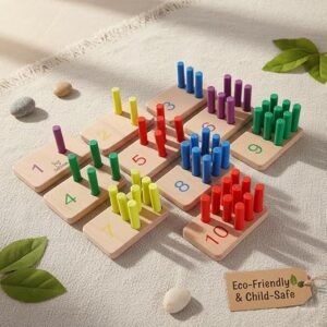 Babbles Wooden Number Peg Board, 1-10 Number Recognition with 57 Pegs, Montessori Inspired Counting Toy for Toddlers, Fine Motor Skills, Hand Eye Coordination