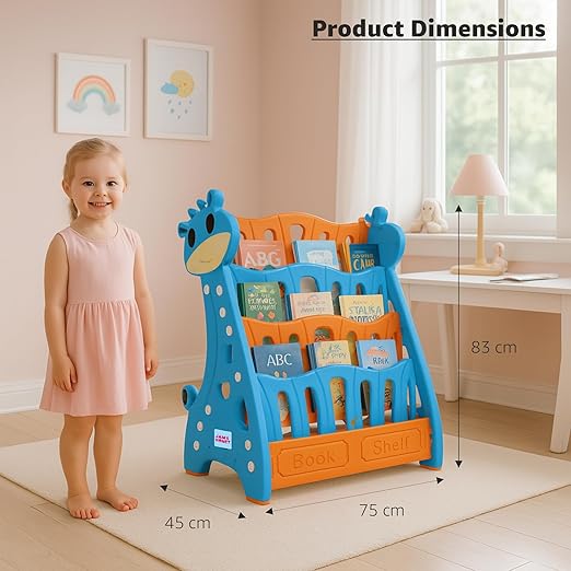 Jam & Honey Animal Theme Bookshelf for Kids|4-Tier Display Rack |Storage|Organizing|Kids Bookcase|Perfect for Home,Play-Schools,Nursery|Easy Assembly| Compact|Plastic,Blue Orange - Image 3