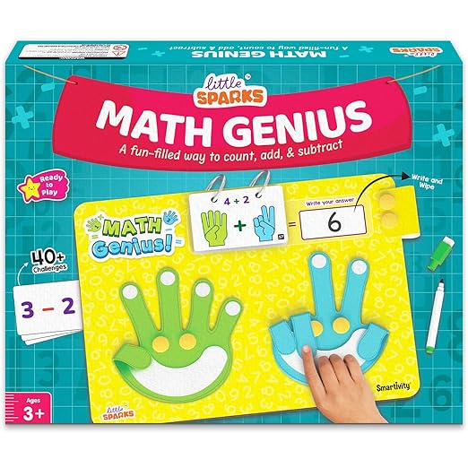 Smartivity Math Genius | Educational Toy for Kids 3+ Years | 40+ Challenges - Foldable Finger Counting Hands | Learn Counting, Numbers, Addition & Subtraction | Birthday Gift for Boys & Girls 3,4,5,6